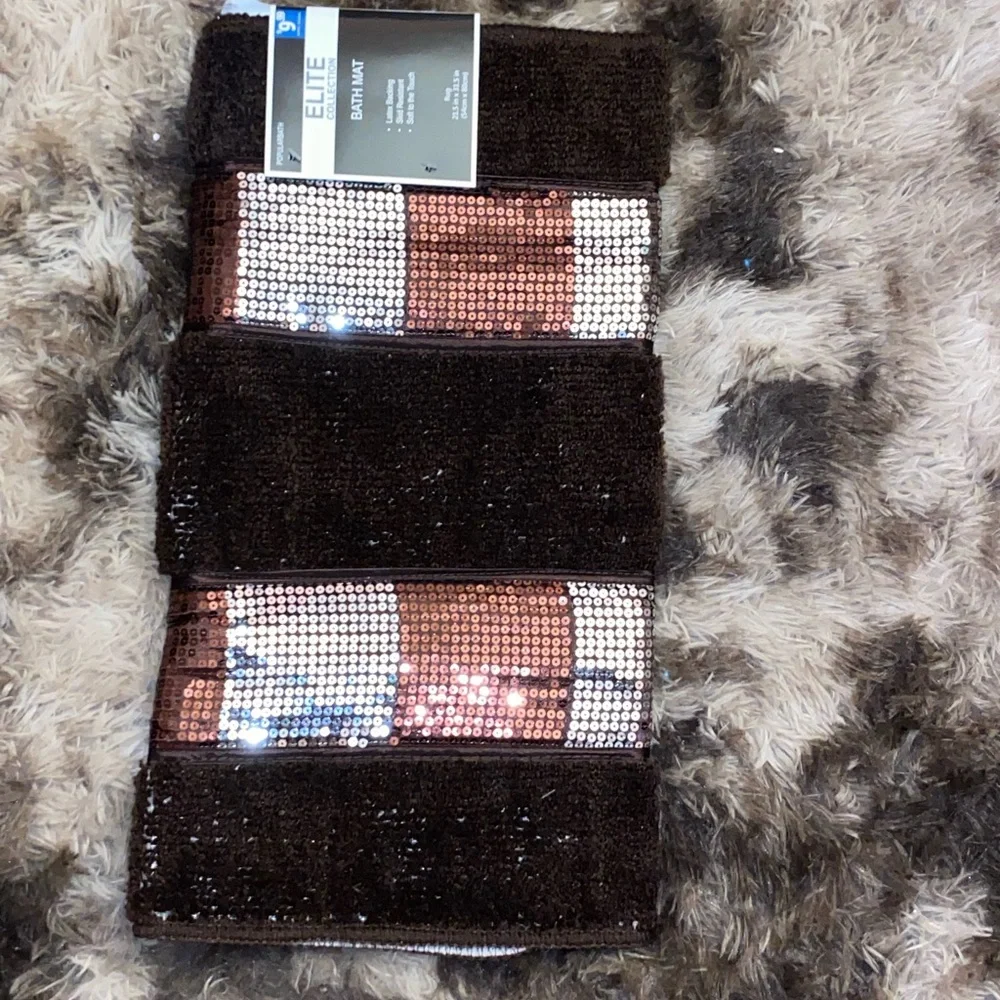 Luxury elite, brown, and gold shimmer Bathroom Mat Set.